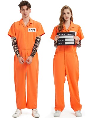 Sträfling Kostüm, Orange Gefangener Overall für Herren und Damen