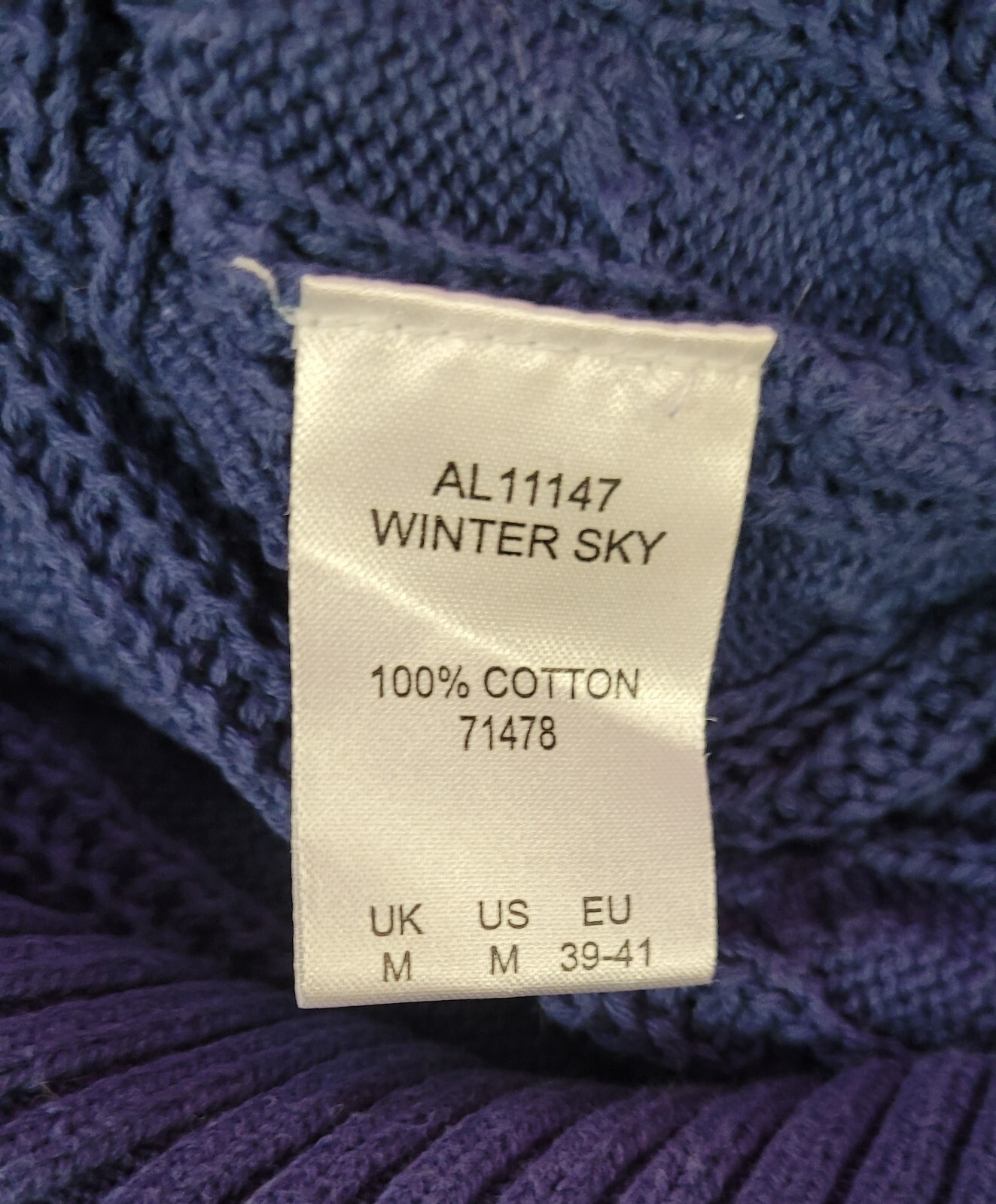 COTTON TRADERS Jumper UK-Medium Blue Turtle Neck Cable Knit  Cotton Pre-Owned image 5
