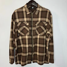 G59 Records g59 Zip up Embroidered Flannel Brown Shirt Grunge Men's L