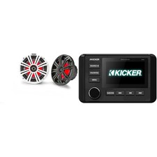 Kicker 46KMC4 Marine Gauge-Style Source  45KM84L 8" Marine LED Speakers bundle