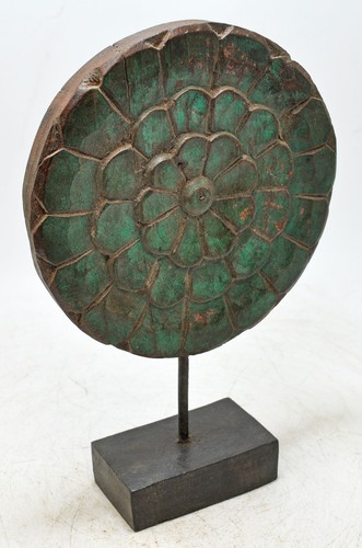 Vintage en Bois Fleur Sculpture Panneau Sur Support Original Old Main Gravé Vert - Photo 2 sur 6