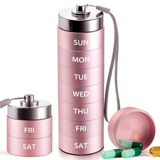 Metal Large Pill Organizer, Travel Weekly Pill Box, Portable Aluminum Alloy W...