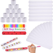 48pcs White Slap Bracelet Blank Snap Bracelet Wristband for Kids DIY Craft