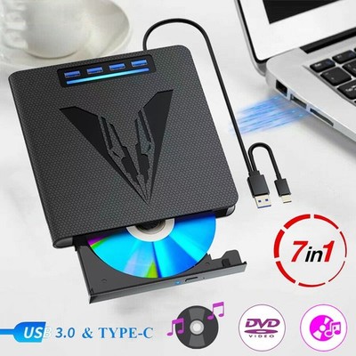 Externes CD DVD Laufwerk USB 3.0 Typ-C mit SD/TF-Kartenleser Brenner für Laptop