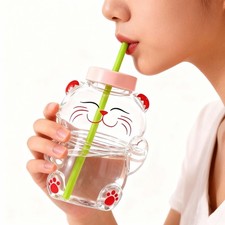 Easy Cleaning Durable Glass Bear Cup Leak Resistant Lid Straw Included Various