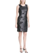 Calvin Klein Womens Sequin Shift Sheath Dress