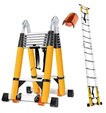 18 Ft Telescoping Ladder A Frame, Compact Aluminum Extension Telescopic Step