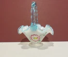 Fenton Aqua Crest White opalescent -Poppy design Basket Landmark Collection 2005