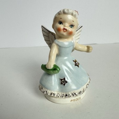 Vintage Rare Ceramic Nippon Japan Pisces Zodiac Horoscope Angel DAMAGED