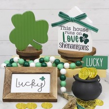 DAZONGE St. Patrick's Day Decorations, Lucky, Shamrock, Pot of Gold, Bead Garlan