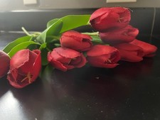 Artificial Red Tulip Flower w/ Green Leaves 8 pieces