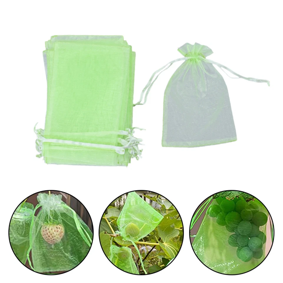 Green Organza Fruit Protection Drawstring Bags Pack of 100 Size 4x6 In - Image 2 of 4