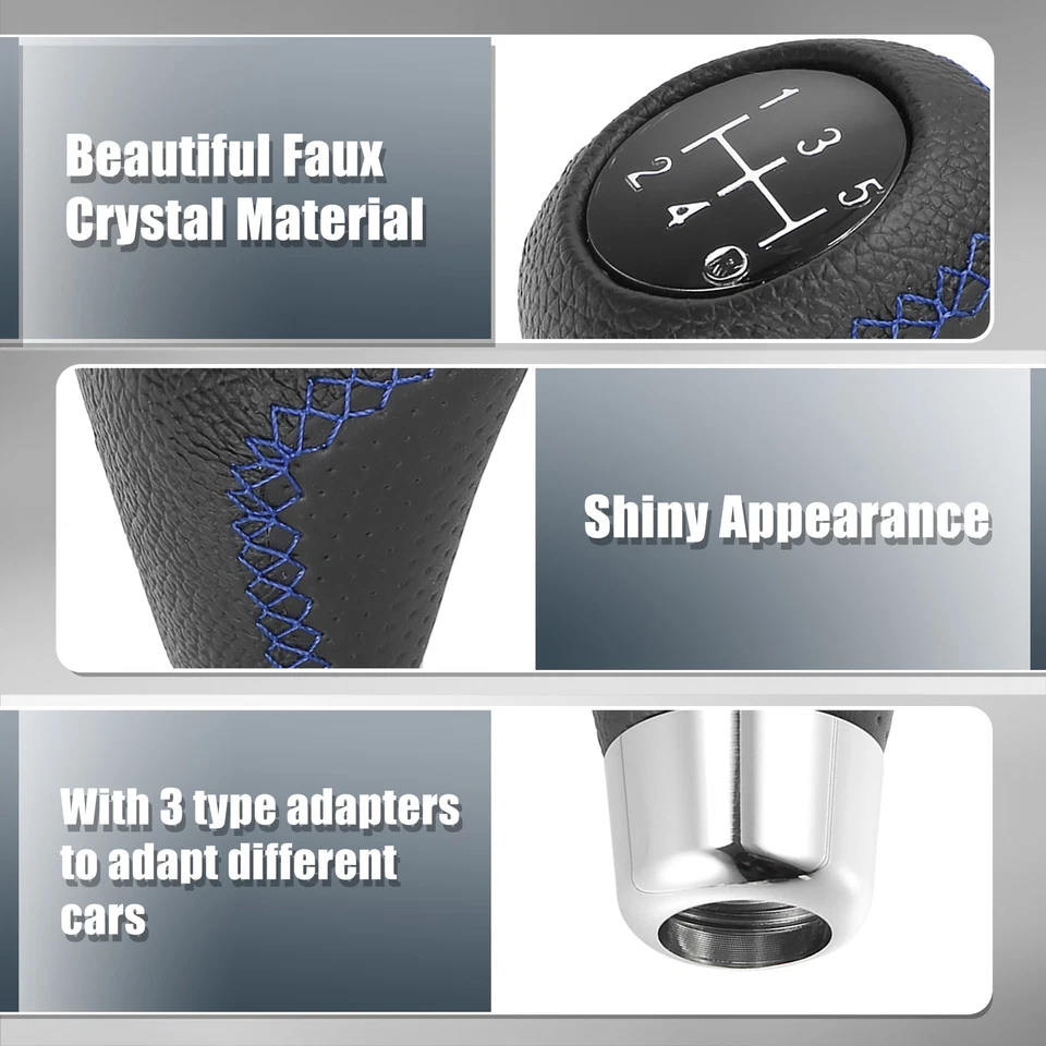 Perilla de cambio de marcha universal para automóvil cuero PU con agujero puntadas azules paquete de 1 Foto 4 de 4