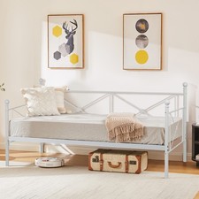 Sofá cama de metal con marco de sofá cama de dos tamaños VECELO soporte de listones de acero para sala de estar