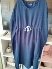 Cuddl Duds Gauze Textured Batwing Drawstring Kaftan Dress Navy Medium Chest 22"