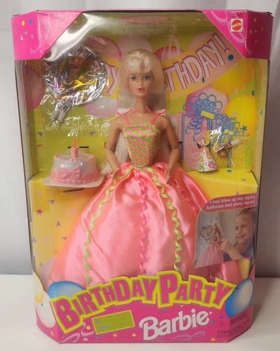 1998 Vintage Birthday Barbie Party Doll Cake Balloons Card  New In Box