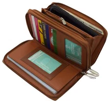 RFID Blocking Security Double Zip-Around Indexer Phone Wallet Tan Military Grade