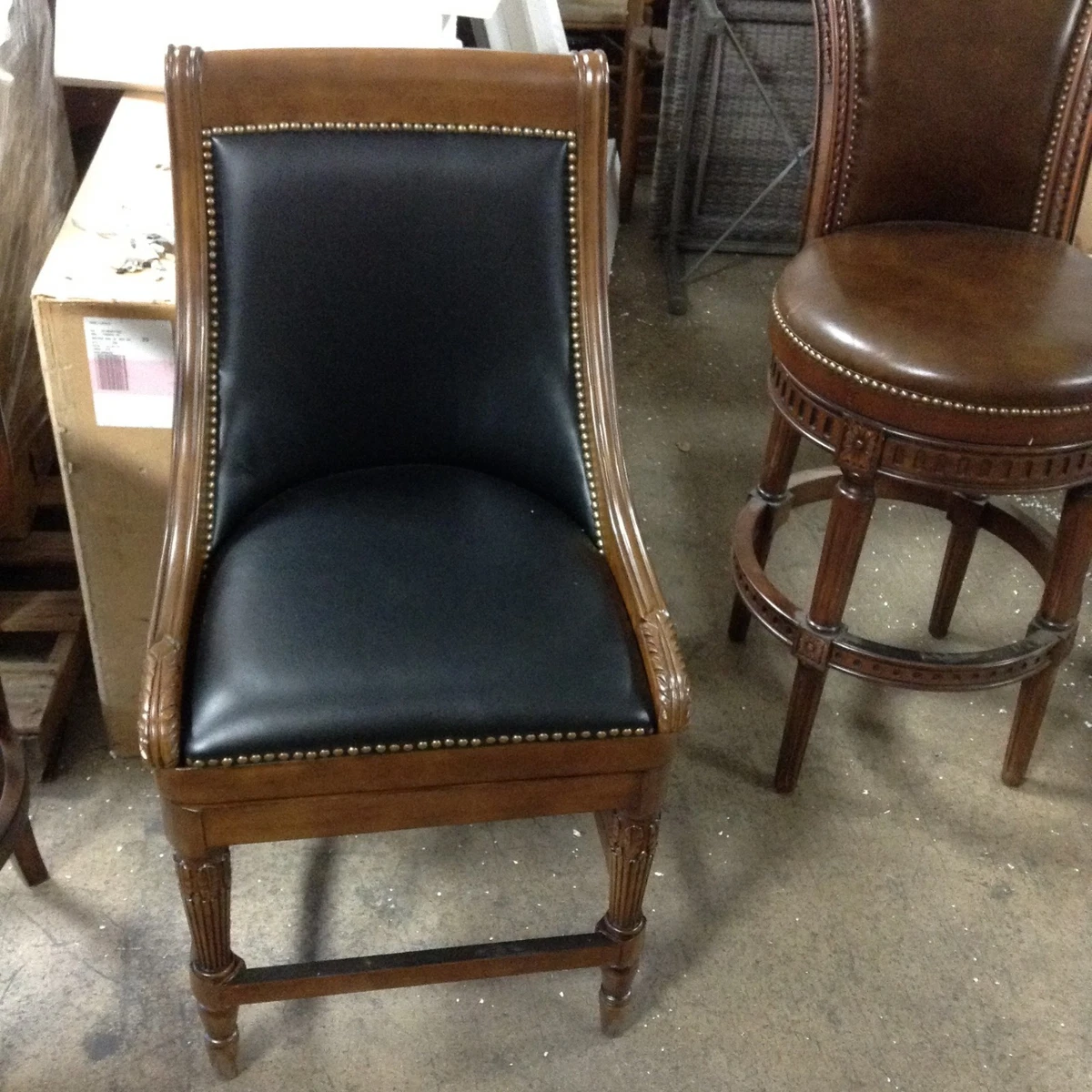 Frontgate Kent black leather Barstool Bar 24