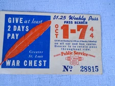 WWII St Louis 1944 bus pass, Greater St Louis War Chest