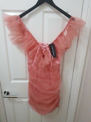 I Saw It First Mesh Ruffle Lace Up Bodycon Mini Dress in Pink Size M RRP  60 | eBay