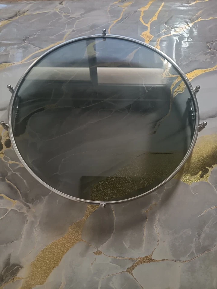 Круглый сервировочный поднос эпохи ар-деко из хрома и копченого стекла из Англии - Изображение 2 из 4
