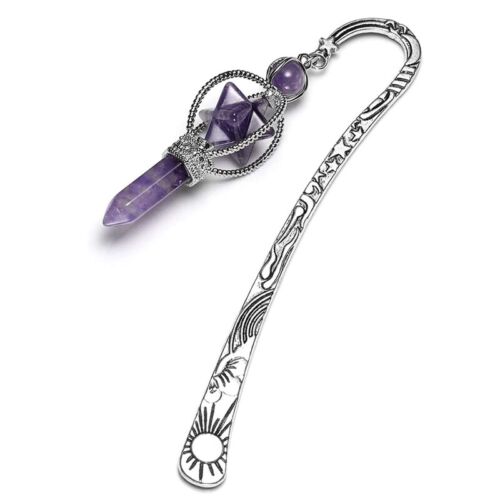 Vintage Metal Bookmark Purple Crystal Gemstone Pendant Charm Book Marker4144 - Picture 1 of 6