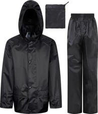 Childs Waterproof Suit Jacket + Trousers Rain Set Kids Childrens Boys Girls Hood