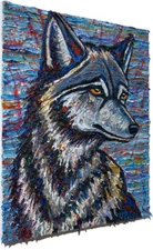 DOG WOLF PUPPY OIL█PAINTING animal ART█SIGNED VINTAGE ORIGINAL█EXPRESSIONIST POP