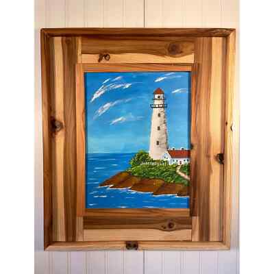 Lighthouse in Handmade Rustic Cedar Frame