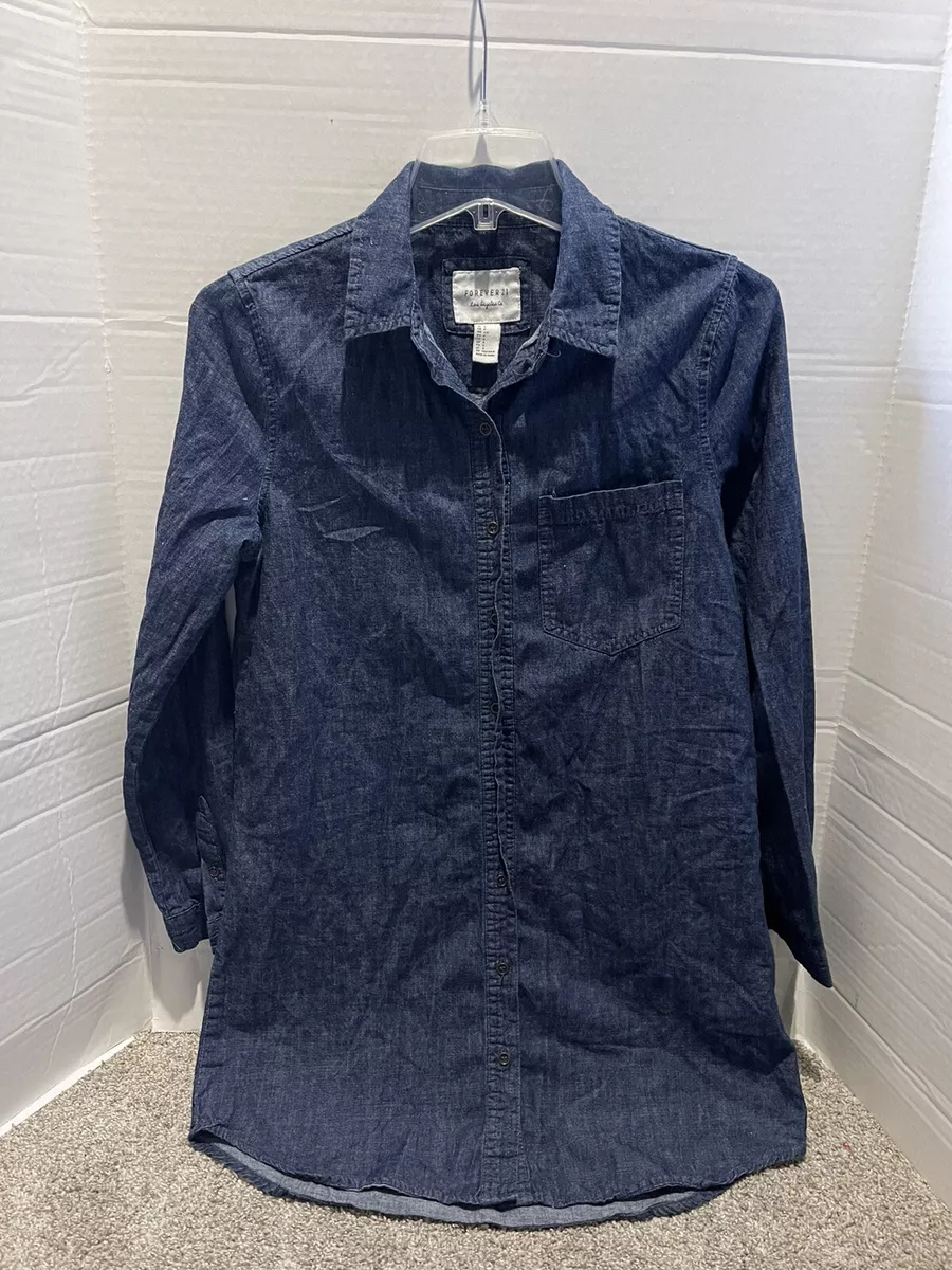 forever 21 dark wash button down denim mini shirt dress size small