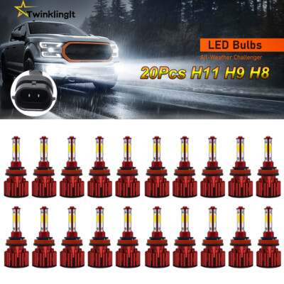 20x H11 4Side LED Headlight Kit Low Beam Bulb Super Bright 6500K White 900000LM