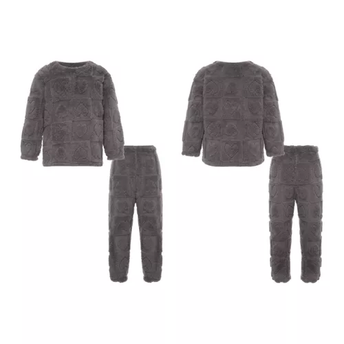 Kids Boys Girls Pajamas Set Solid Color Tops With Pants Round Neck Flannel Suit - Foto 21 di 72