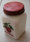 Vtg Milk Glass & Red Metal Cap Pepper Shaker Only