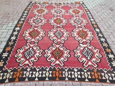Anatolia Kilim, Vintage Rug, Floor Rug, Red Kelim, Area Rug 80''X120'' Wool Carpet