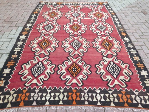 Anatolia Kilim, Vintage Rug, Floor Rug, Red Kelim, Area Rug 80"X120" Wool Carpet
