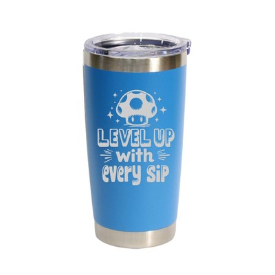 Level Up With Every Sip', 20 Oz. Stainless Steel Tumbler, Sky Blue, Made4You