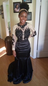 black and gold mermaid prom dress