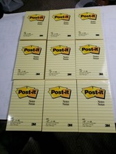 Lot Of 9 Post-it Notes 4" x 6" Lined Post it Pads Canary Yellow, 100 Sheets/Pad