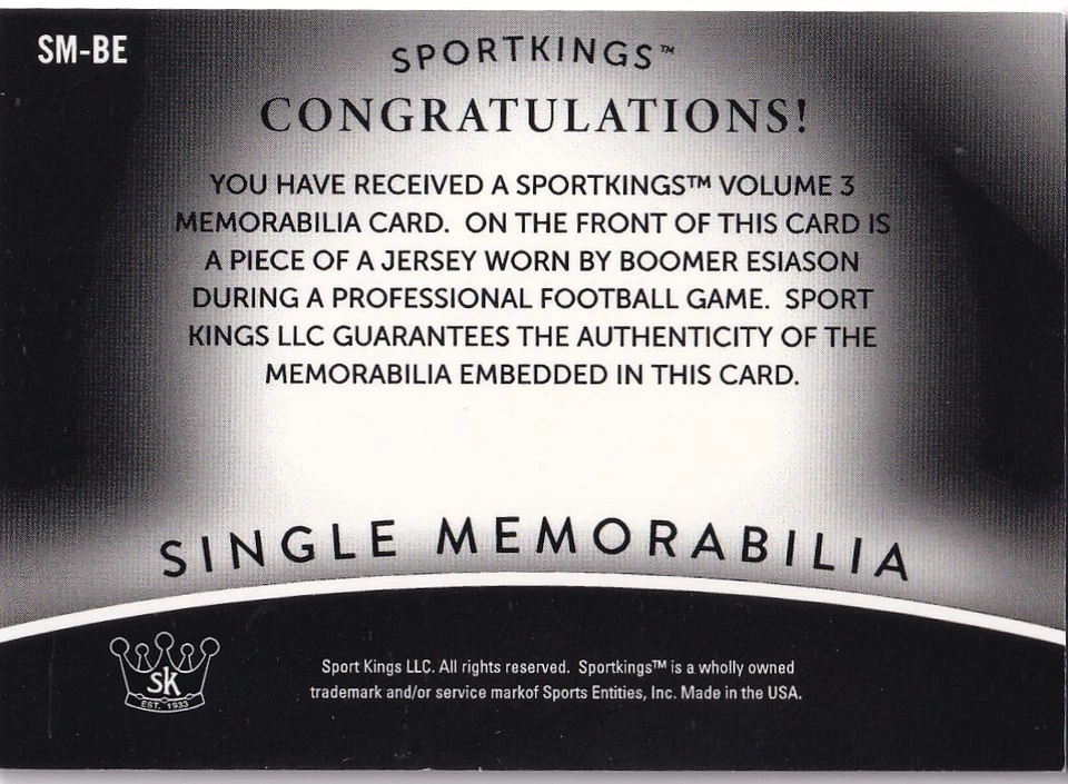 2022 SportKings #SM-BE Boomer Esiason Single Memorabilia - Image 2 of 2