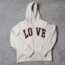 OLD NAVY Girls Sherpa Lined Zipper Hoodie LOVE Cream Size xl 14-16
