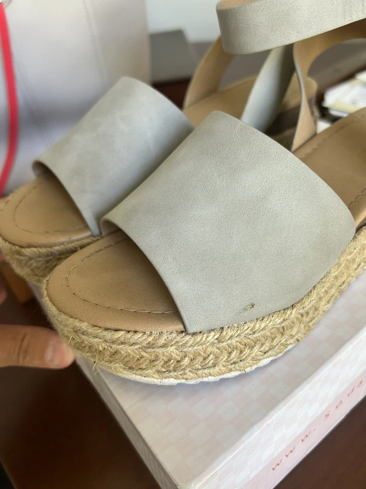 Mujer 7 Goma Soda Puntera Abierta Tobillo Correa Cuña Sandalias Gris Tema Foto 2 de 4