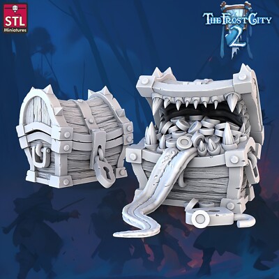 Schatztruhe Mimik Miniatur Set Lebendige Truhe Figur für TTRPGs wie D&D 5e
