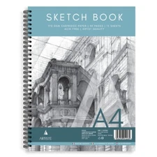 A4 Artist Sketch Book - Premium Artist Drawing Spiral 180gsm Pages White 12 Page