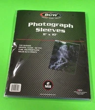 100 8x10 PHOTO SLEEVES-CRYSTAL CLEAR-ARCHIVAL SAFE-ACID FREE-2 MIL THICK- BY BCW