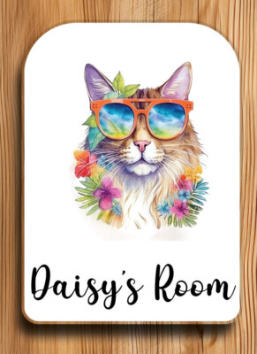 Personalised Christmas Floral Cat Door Sign-Plaque-Grandson Gift-Kids Bedroom