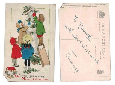 Vintage Postkarte - Raphael Tuck Frohe Kinder Weihnachten Serie 543 UNBESPIELT