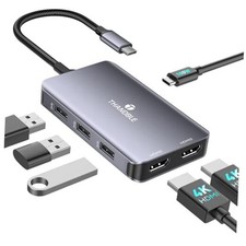USB C to Dual HDMI Adapter, 6 in 1 Docking Station Dual Monitor, 3 USB-A Data