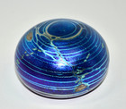 Vtg 1993 Colin Heaney Studio Art Glass Blue Iridescent Paperweight Australia — photo 3
