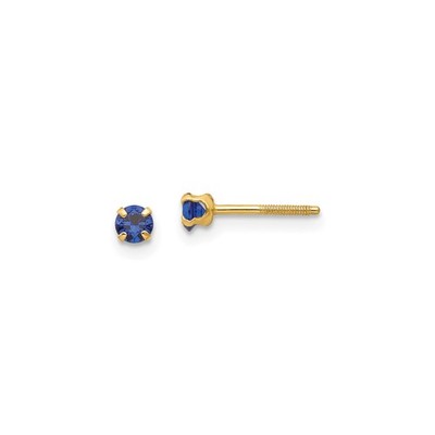 14 Karat Gelbgold blauer Saphir Ohrstecker Damen rund Schraubverschluss minimalistisch
