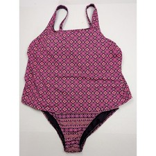Lands' End Blouson One Piece Swimsuit Purple  Pink Geometric Women's Size 12